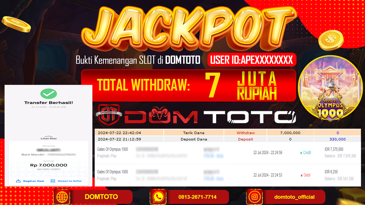 JACKPOT SLOT PRAGMATIC GATES OF OLYMPUS 1000 23 JULI 2024
